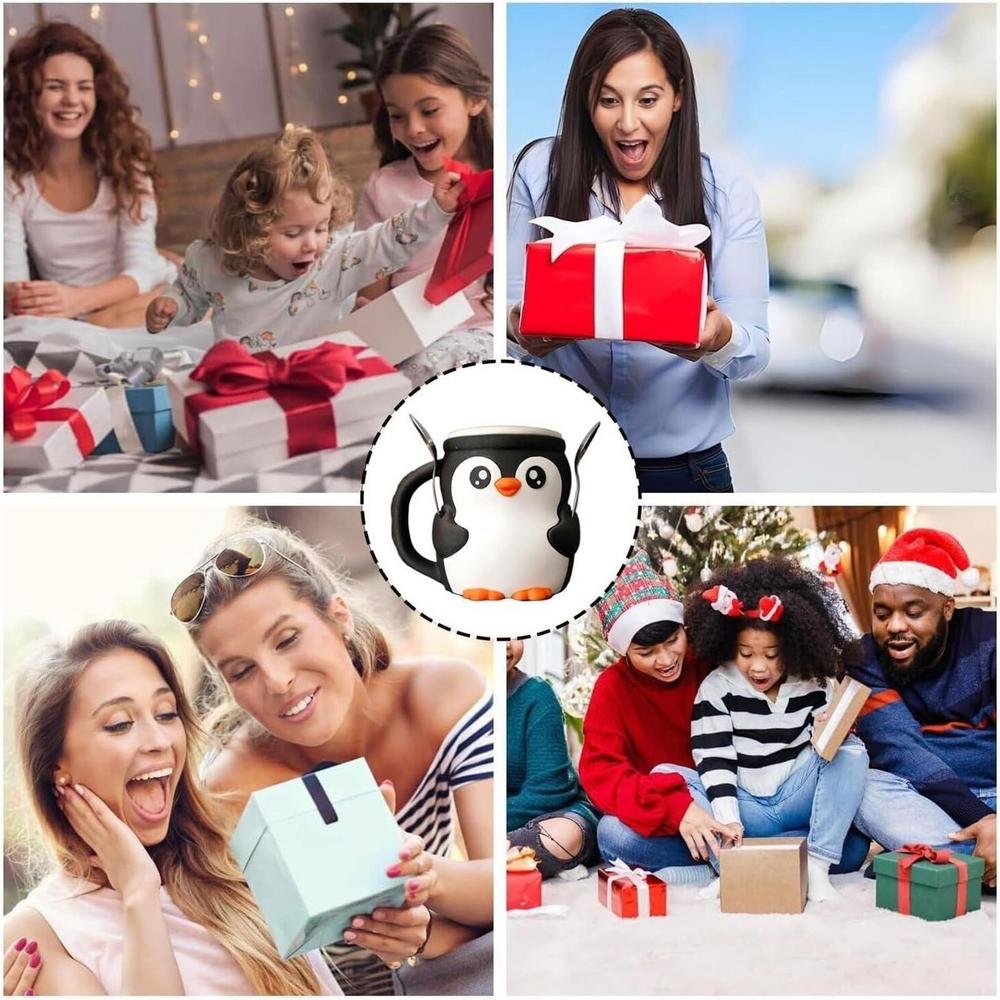 Ice Cream Holder 16oz Ice Cream Cup Spoon Slot Secret Snack Drawer Cute Penguin Design Storage Organizer For Snack Dessert Home