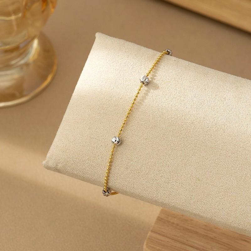 Minimalist French Engraved Bead Chain Necklace Women Geometric Round Link Layering Jewelry Bracelet