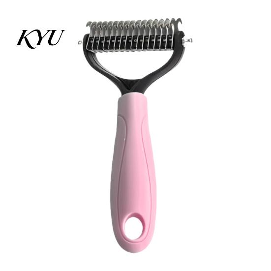 Cat Hair Remover Double-Sided Pet Detangling Rake, Dog Undercoat Rake with Rounded Blades, Grooming Supplies Shedding Brush Comb for Long Dogs,