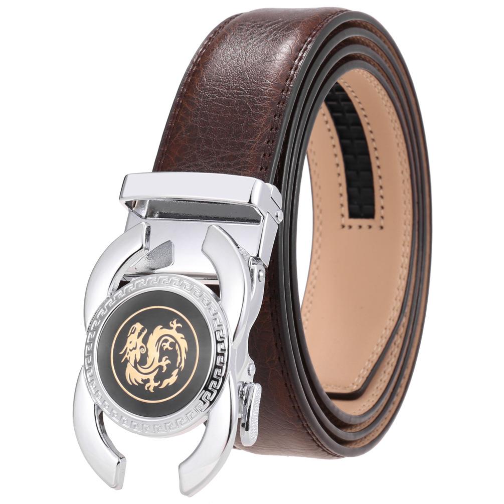1Pcs Fashion Trend Men'S Automatic Buckle, Versatile Alloy Buckle Belt, Two-Layer Cowhide Belt Ly36-33539-1