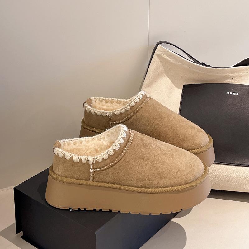 Popular Velvet Snow Boots Women's 2025 New Autumn and Winter Retro Thick-soled Northeast Warm and Non-slip One Pedal and Half Drag