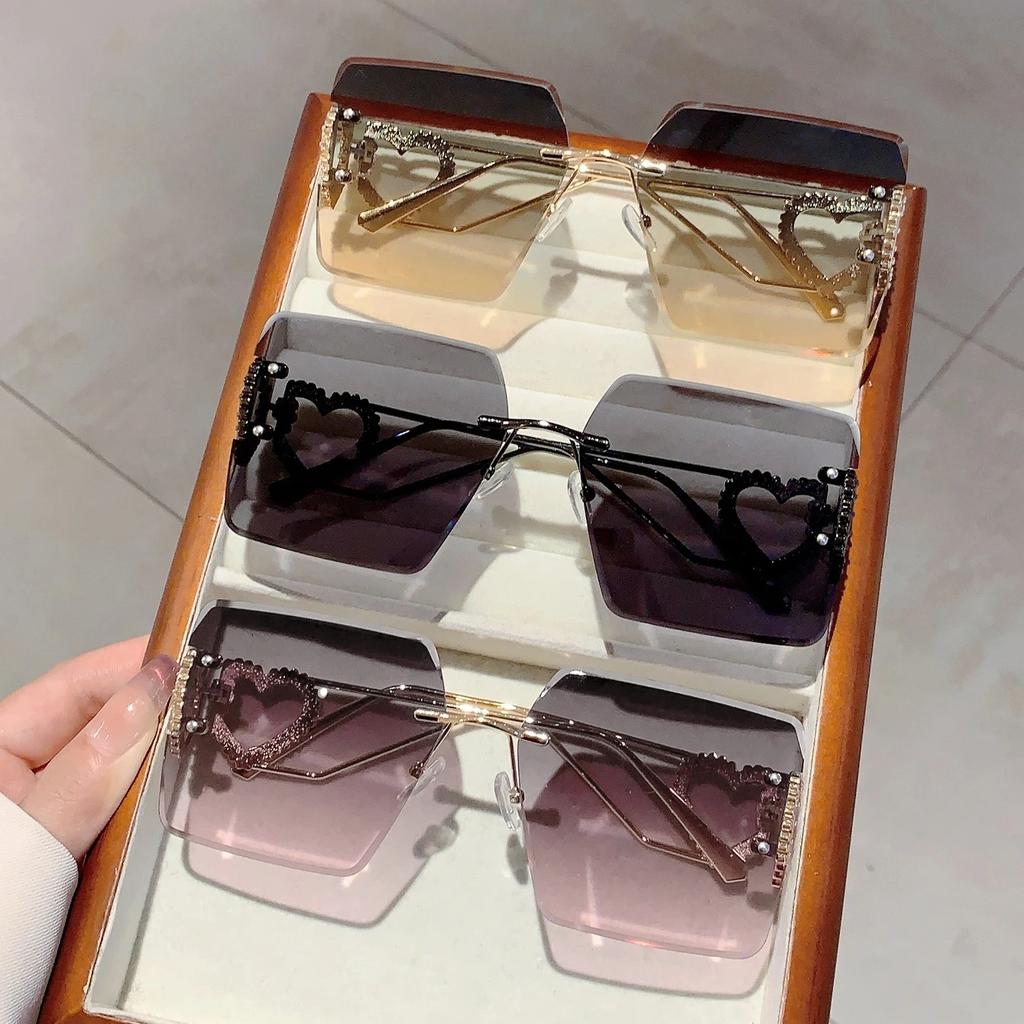 Cutting Rimless One Piece Shield Sunglasses Women New Fashion Alloy Oversized Square Alloy Sun Glasses Men Hip Hop Shades