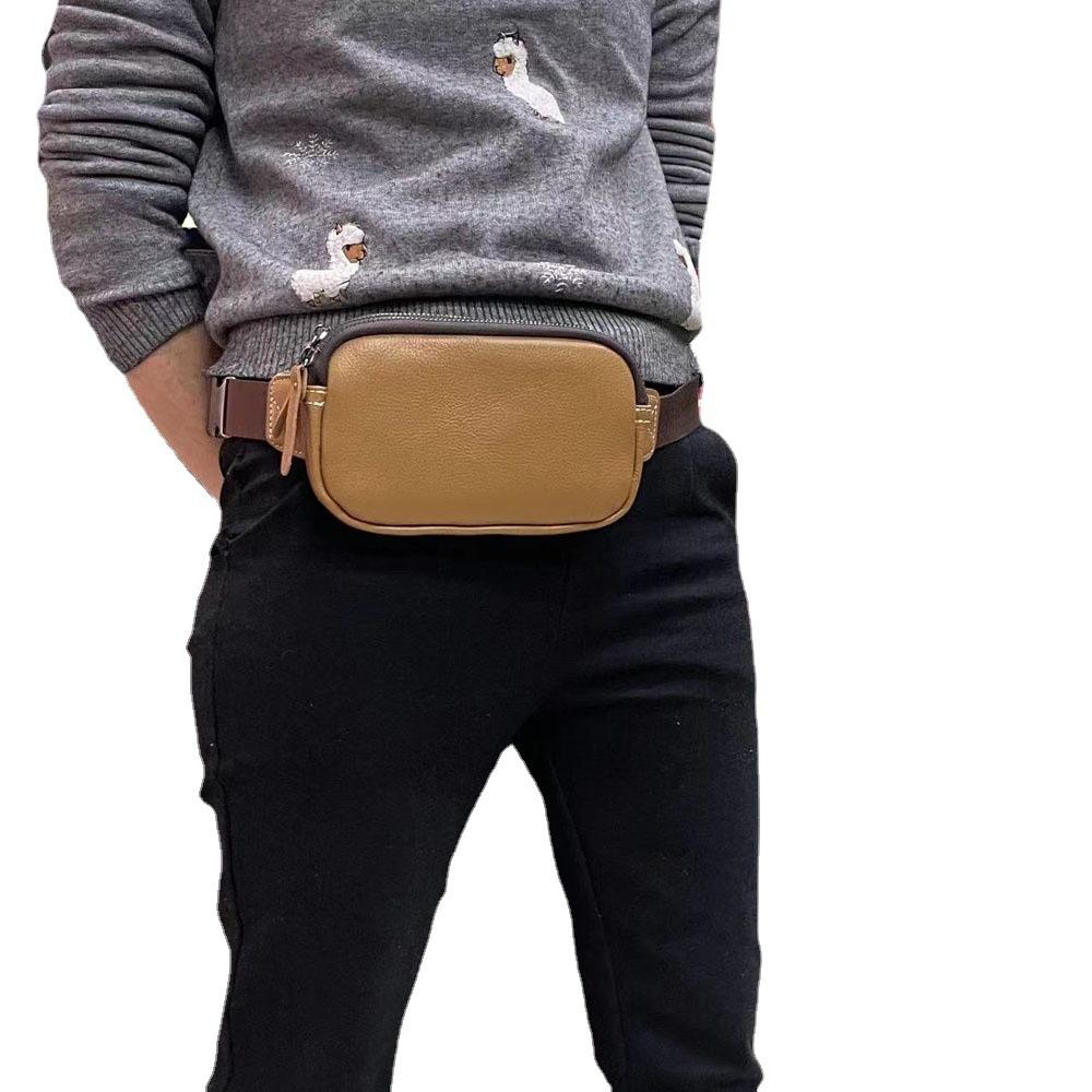Fashion Internet Celebrity Fanny Pack High Quality First Layer Cowhide Black Fanny Pack Genuine Leather Bag
