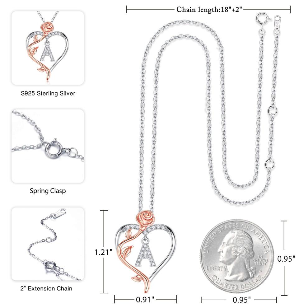 Iefil Dainty Necklace for Women 925 Sterling Silver Rose Love Heart Initial P Letter Pendant Necklace Jewelry Mothers Valentines Day Gifts for Her Wi