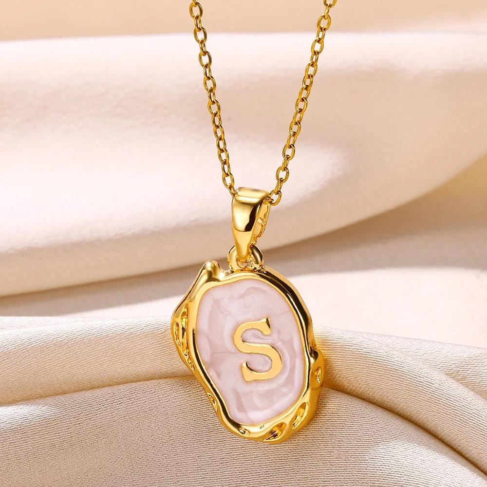 Y2K Metal Drip Oil 26 Letter Necklaces for Women Men Alphabet A-Z Initials Pendant Necklace Aesthetic Jewelry Gift