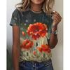 Women's new fashionable and elegant short sleeved T-shirt summer women's noble retro flower 3D printed top T-shirt