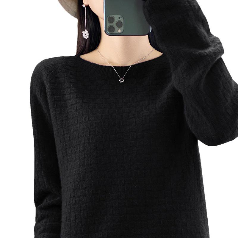 Women's Cashmere Waffle Knit Cardigan - Versatile Round Neck Sweater for Autumn/Winter