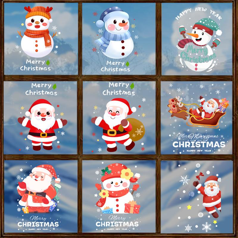 Santa Claus Decorative Electrostatic Glass Door Stickers Shopping Mall Window Decorations Reindeer Snowman Stickers