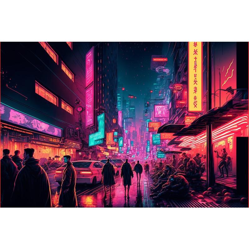 1pc frameless Cyberpunk Night City Landscape Poster Future Neon Lights Bar Design Canvas Wall Art for Living Room Home Decor