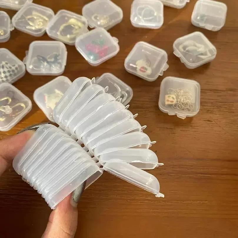 100 Stück Mini Quadratische Aufbewahrungsbox Transparenter Kunststoff Klappdeckel Kleines Etui Pillen Schmuck Ohrringe Staubdichte Aufbewahrung Packboxen