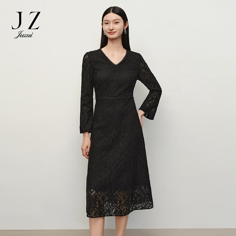 Jiuzi Anna Kou Romantic, Elegant, and High end V-neck Lace Light Dress for Women 2024 Autumn New Collection