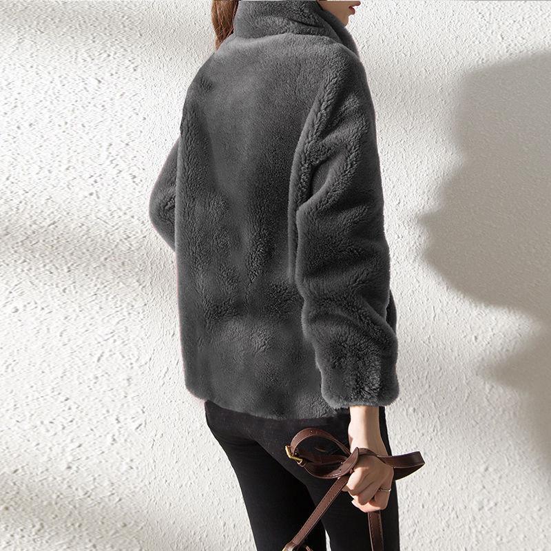 European and American Women's Double-Sided Fleece Zipper Cardigan with Stand Collar - 2023 Autumn/Winter Collection.
