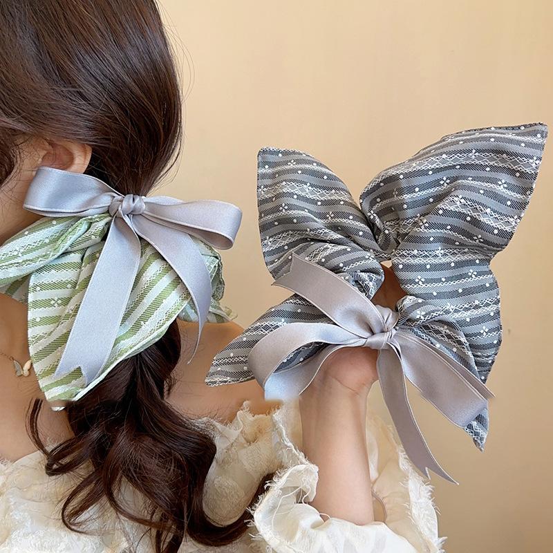 Fabric square towel, bow, large intestine hair band, fashionable and literary small fresh hair rope, ball head, ponytail tie hair accessories, women