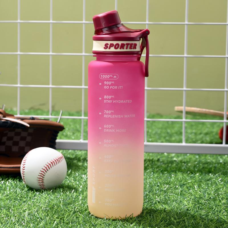 1000ML Large Capacity Sports Water Bottle with Time Marker Outdoor Travel Gym Fitness Jugs Leakproof Plastic Bottles Drinking