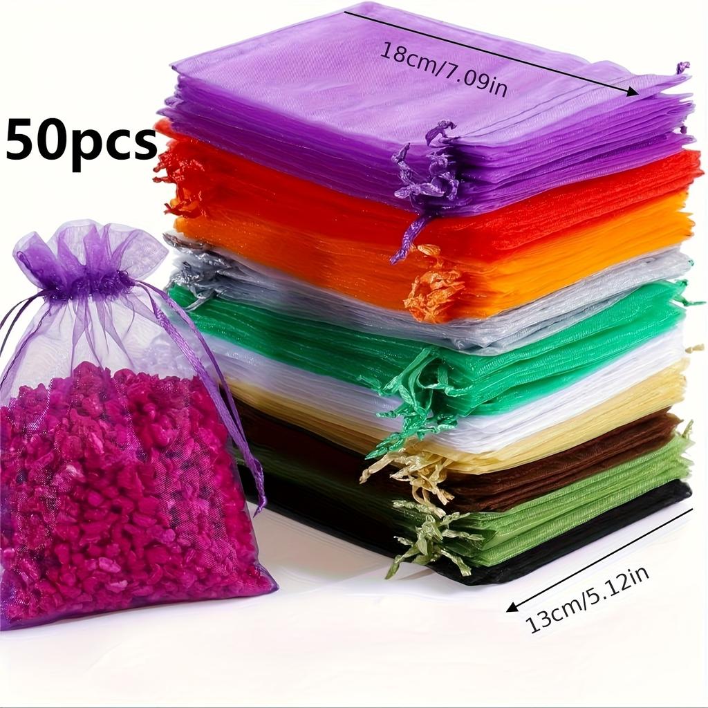 50pcs Colorful Drawstring Organza Gift Bags -for Weddings,Party Favors,Jewelry Storage & Organizing,Gift Bags, Gift Wrap Storage