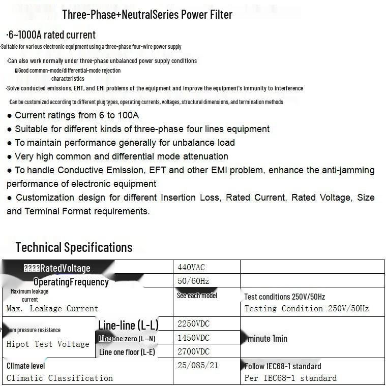 Anzhou 150A Three-Phase Four-Wire EMI Power Filter AN-150D12KB ET-150D12K41B