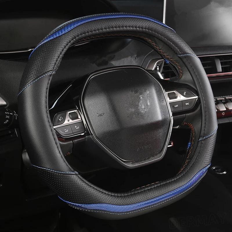 For Peugeot 3008 GT 208 GT Line 308 408 508 4008 5008 2017 2018 Leather Steering Wheel Cover Protector Trim