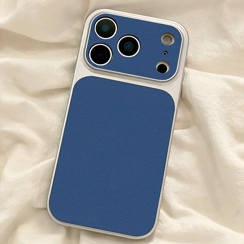 Large Window Synthetic Leather Casing for iPhone Pure Navy Blue Printed Patterned Plain Shell Soft Case Protective Cover | BP B030