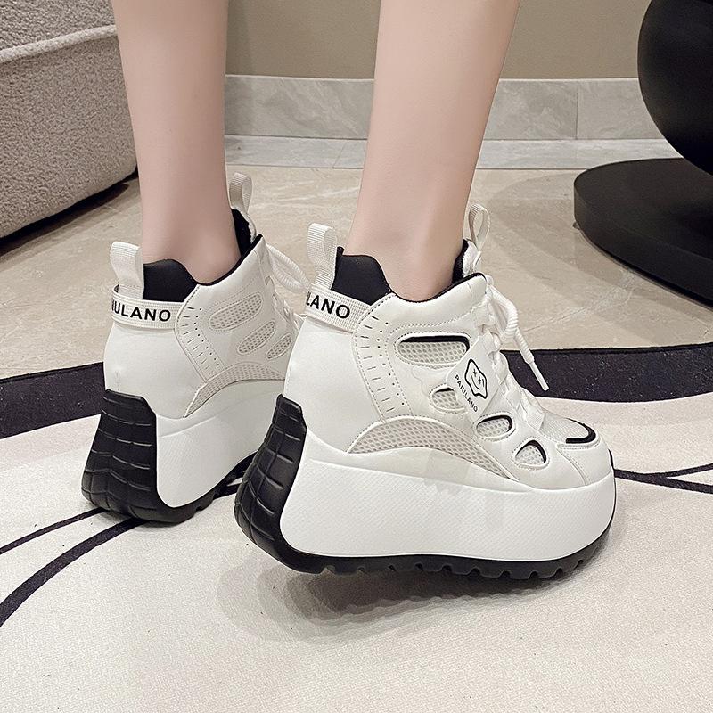 Inner Height Increase Women's Spring New Thick-soled Lightweight Forrest Gump Sports Velvet Cotton Shoes High-top Shoes