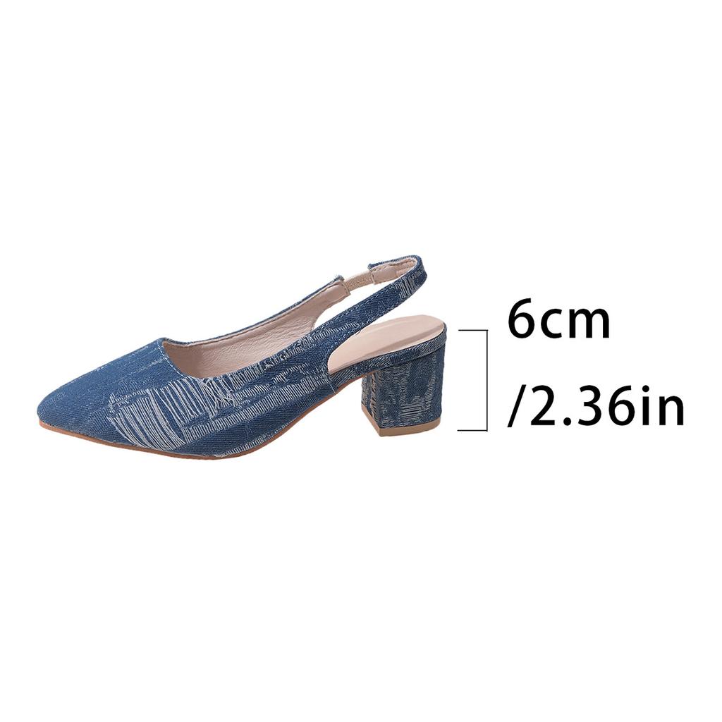 Winter new denim back empty high heels pointed head shallow mouth single shoes thin heel bag head large size sandals women