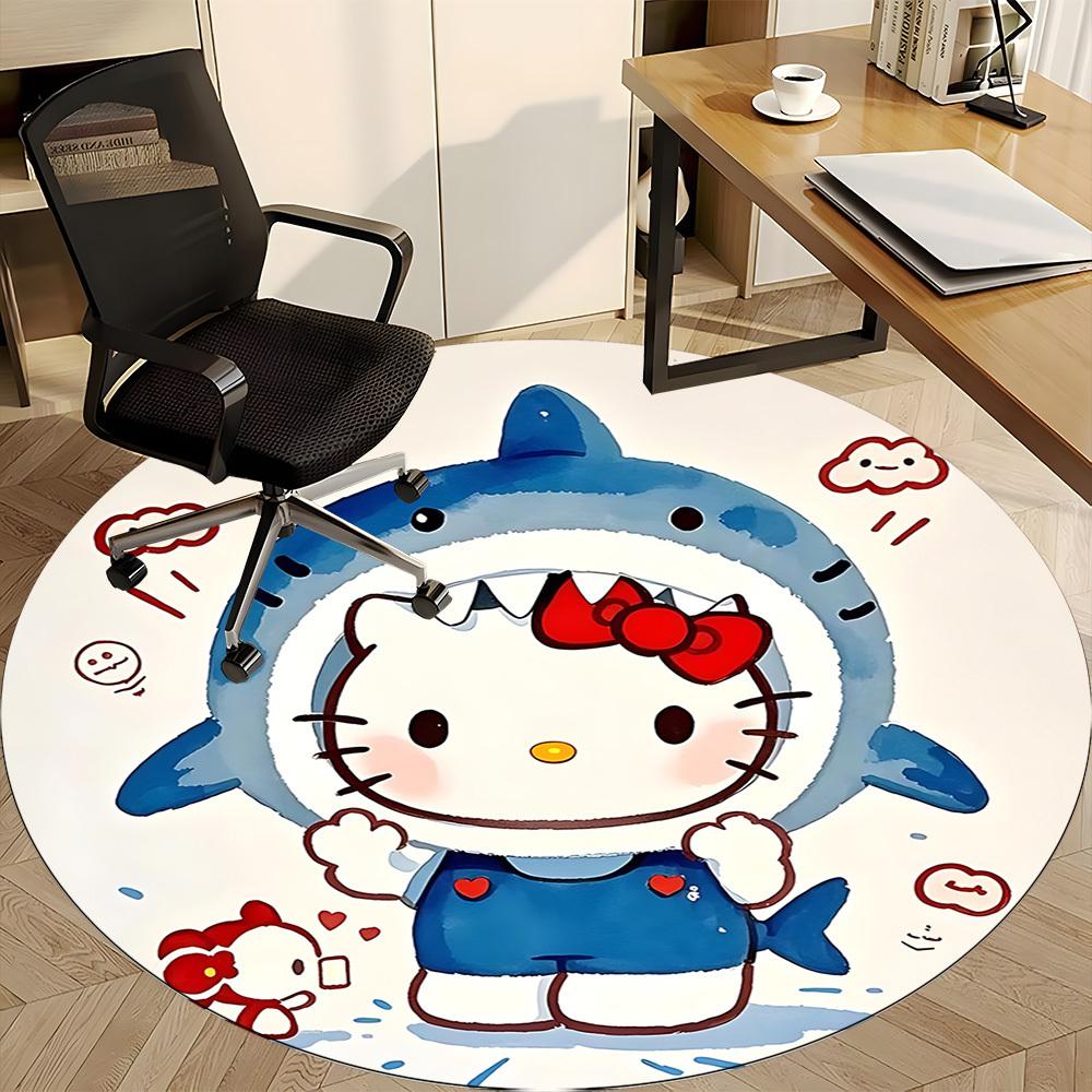1pc Hello Kitty Shark Office Round Area Rug, Under Office Chairs Bedroom Living Room Home Decor A1022199