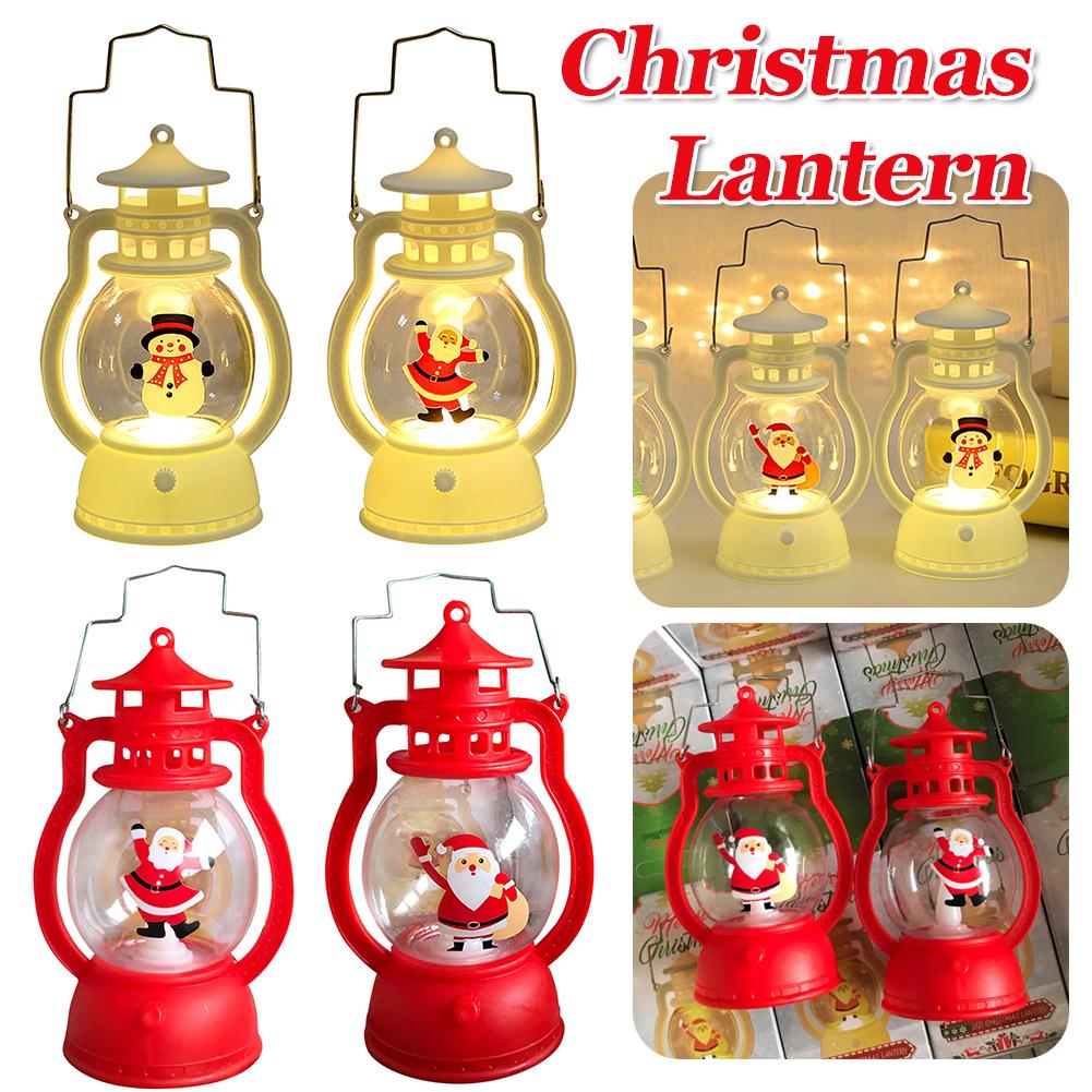 Christmas Portable Lantern Battery Operated Santa Claus Snowman Oil Lamp with Handle Xmas New Year Gifts for Table Decoration