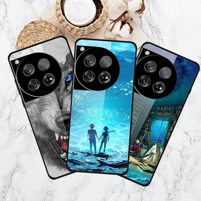 OnePlus 12 Case Tempered Glass Customized Colorful Golden Fruit Design