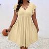 2025 European Spring Women's V-neck Hollow Short Sleeve Cover-up Dress