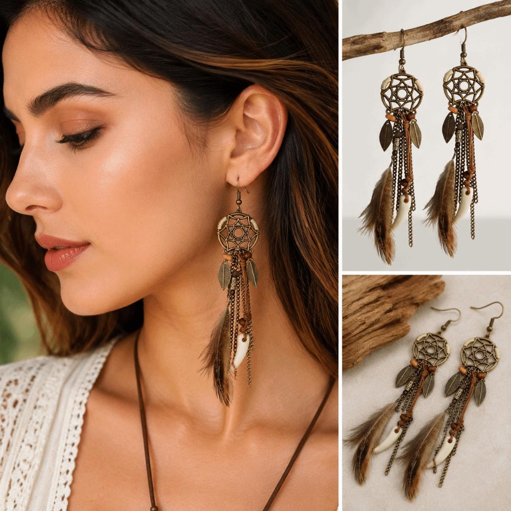 Bohemian Style Tassel Earrings Handmade Dream Catcher Earrings Dangling Drop Earrings  For Women