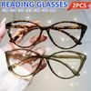 2pcs Cat Eye Fashion Reading Glasses, Comfortable Eyewear for Trendy Look, Magnification From +1.0 To +4.0