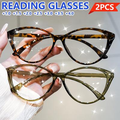 2Pcs Cat Eye Fashion Reading Glasses Comfortable Eyewear For Trendy Look Magnification From +1.0 To +4.0
