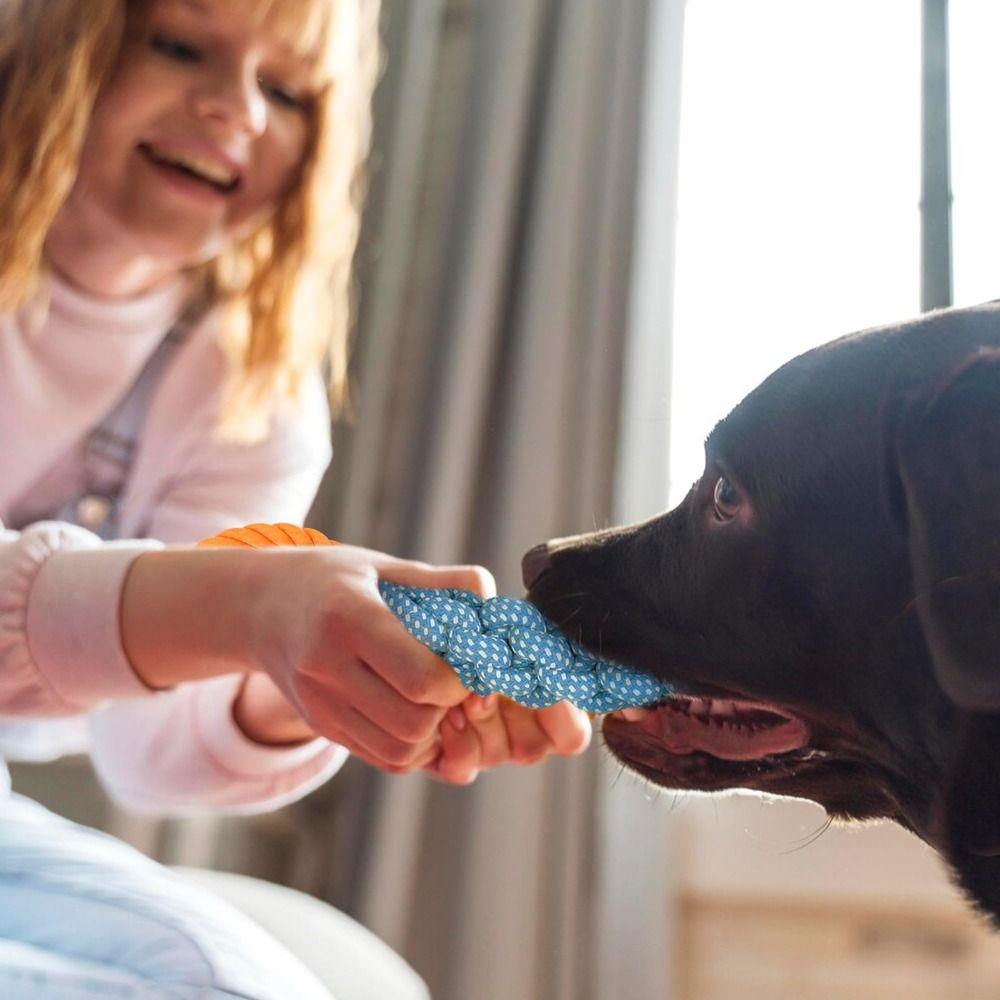 Bite-Resistant Double-Ring Dog Rope Toy Cotton Blend Durable Dog Toy  Tug Play