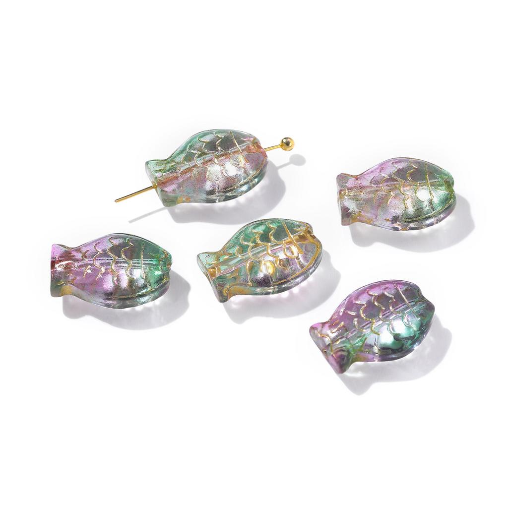10pcs 10*14.5mm Glass Golored Small Fish Shaped Beads with Golden Edge Spacer Beads for DIY Jewelry Earrings Bracelets Supplies