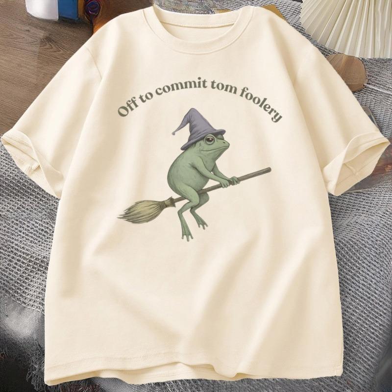 Witch Frog TShirt Unisex Women Funny Halloween Cottagecore Toad Tshirt Casual Round Neck Short Sleeve Unisex Clothes Streetwear Tops
