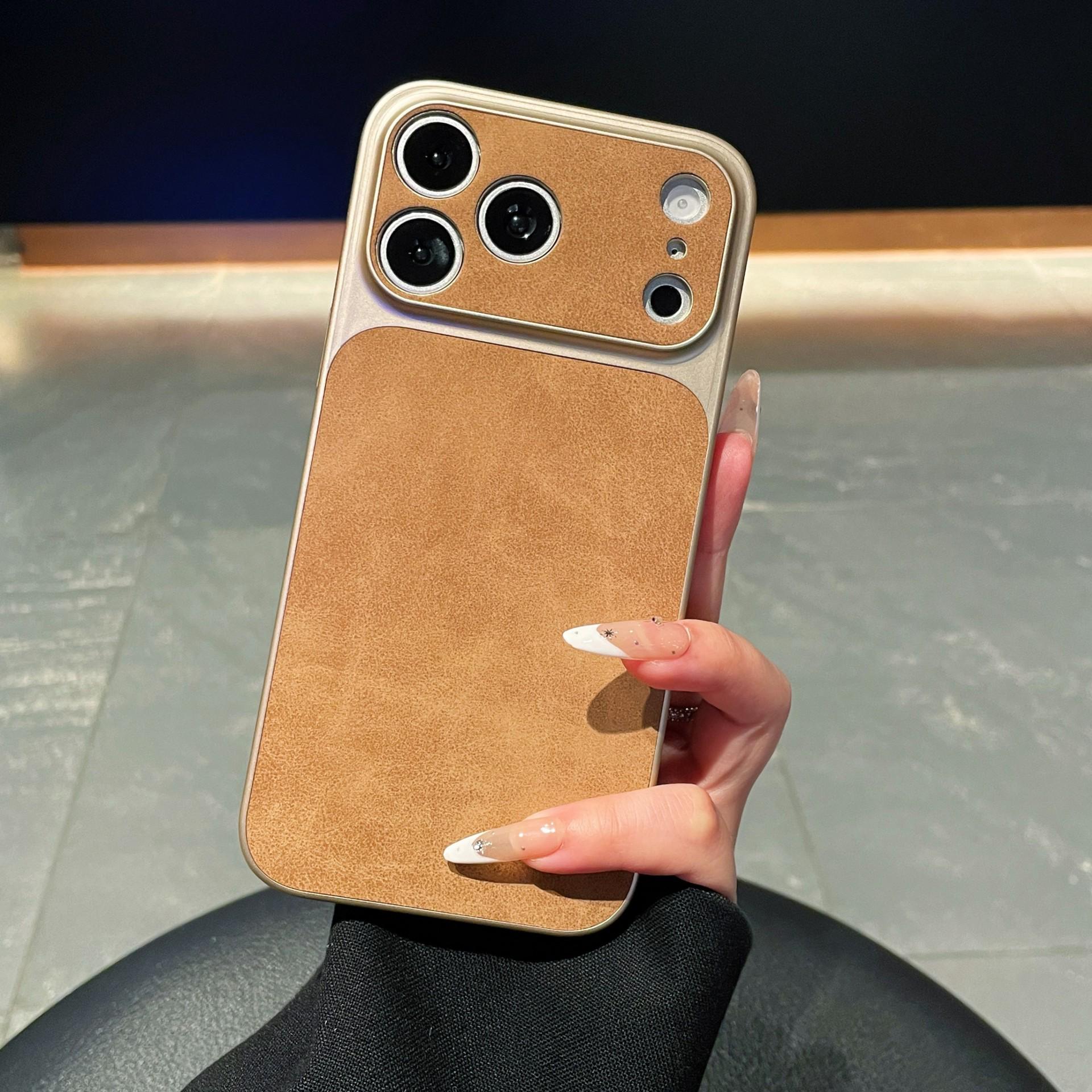 Apple 16 Skin-Feel Lambskin iPhone 17ProMax Drop-Proof Full-Coverage Case iPhone 14 светло-коричневого
