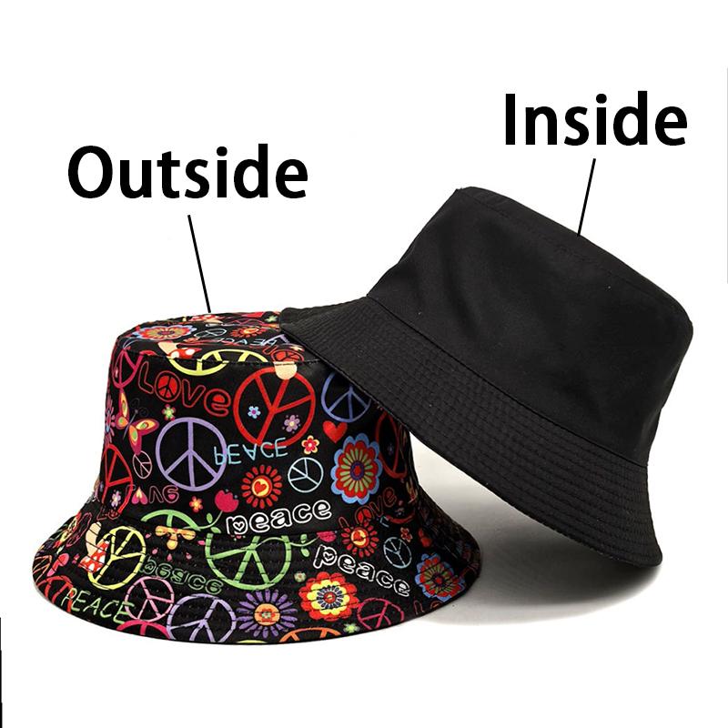 Bocca Peace And Love Bucket Hat Graffiti Pattern FisherUnisex Hats Double Sides Panama Cap For Unisex And Women Vacation Outdoor Sun 56-58cm