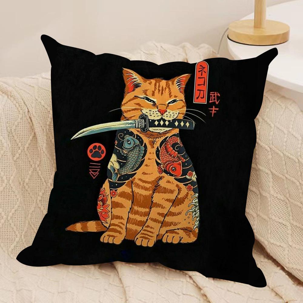 Japanese Style Cat Cushion Cover Soft Plush Fabric DoubleSided Printed Sofa Cushion Cover for All Seasons Home Decor Gift