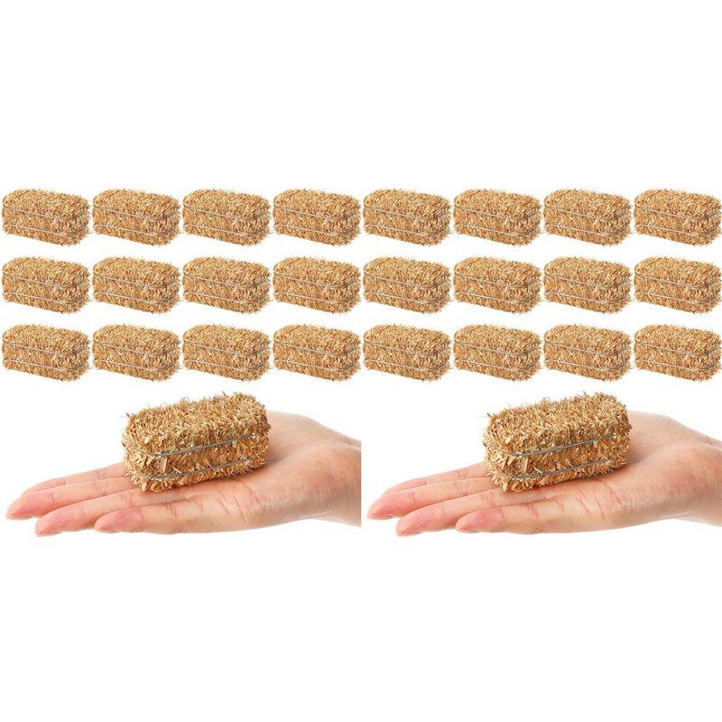 

SHGO-24 Pcs Mini Hay Bales Fall Harvest Decorations Small Decorative Straw Bale For Dollhouse,Western Themed Party Decor