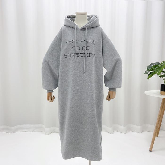 

YYFS Женская мода Осень Зима Длинный рукав С капюшоном Свободная талия Повседневные платья Size: One Size серый