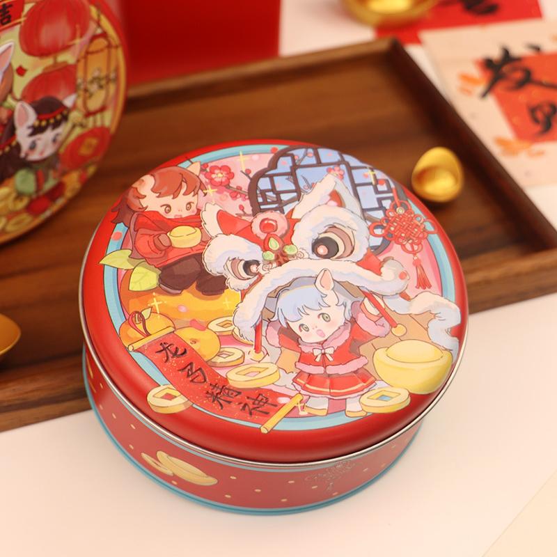 1Pieces Year Of The Horse Tinplate Round Candy Tin Can Large Empty Metal Baking Cookies Storage Case Outdoor Tableware