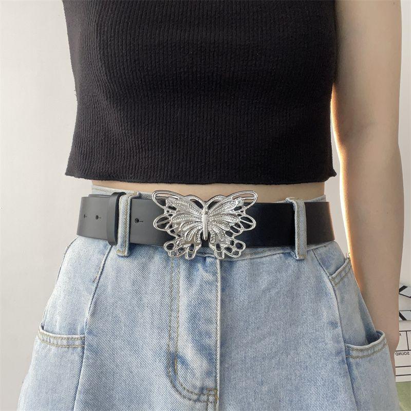 Metal Contemporary Hollow Butterfly Buckle Waist Belt Perfect For Fashionable Denim Skirts And Casual Jeans Available In Black
