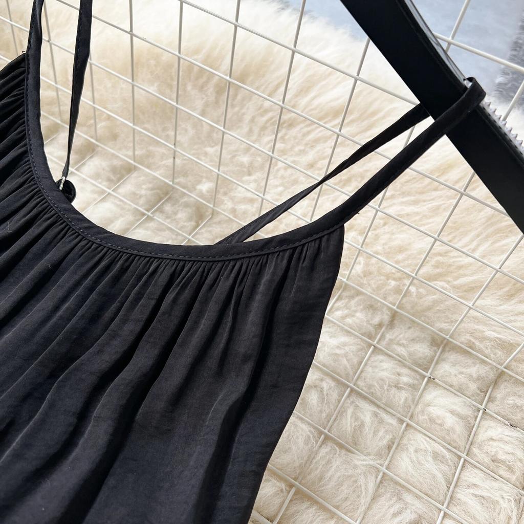 Sexy Backless Sling Skirts High Sense Vacation Wear Waist Hugging Slimming Mopping Floor Long dress Seaside Beach dress