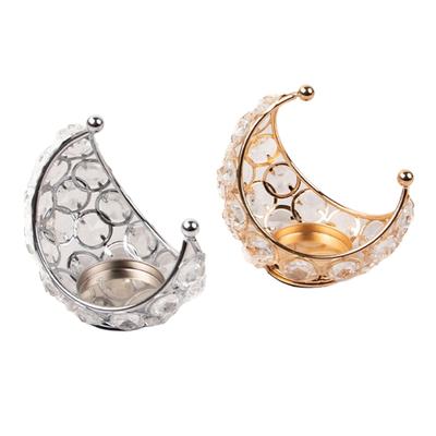 Elegant Metal Moon Shaped Candle Holder Sparkling Crystal Adorned Candlesticks Metal Candle Stands for Table Setting