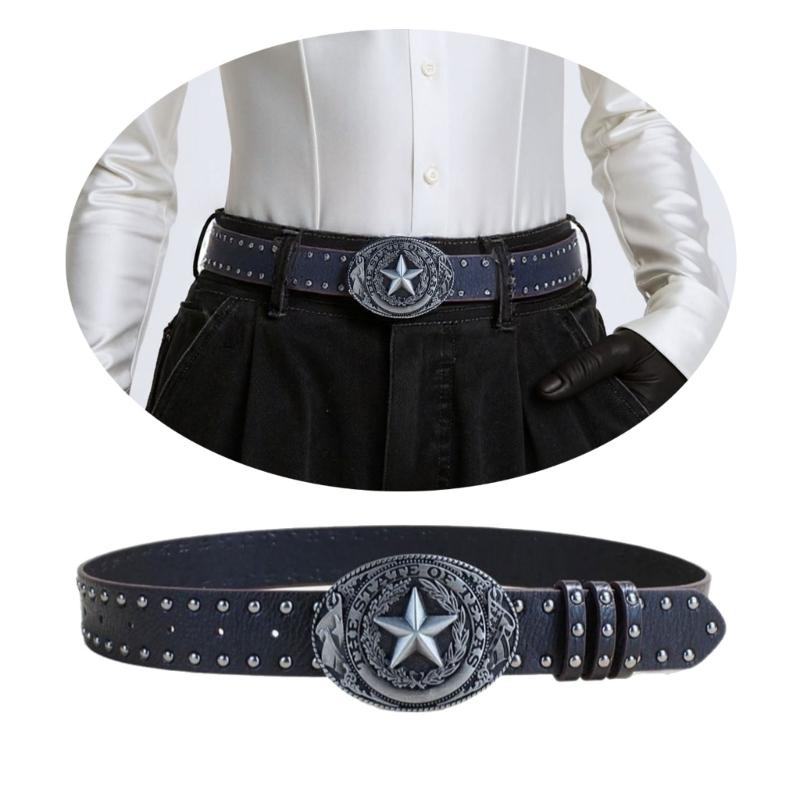 Gothic Waist Belt for Cowgirl Carved Silver Buckle Retro Silver Buckle Waist Chain Stylish Belt Fashion Accessories