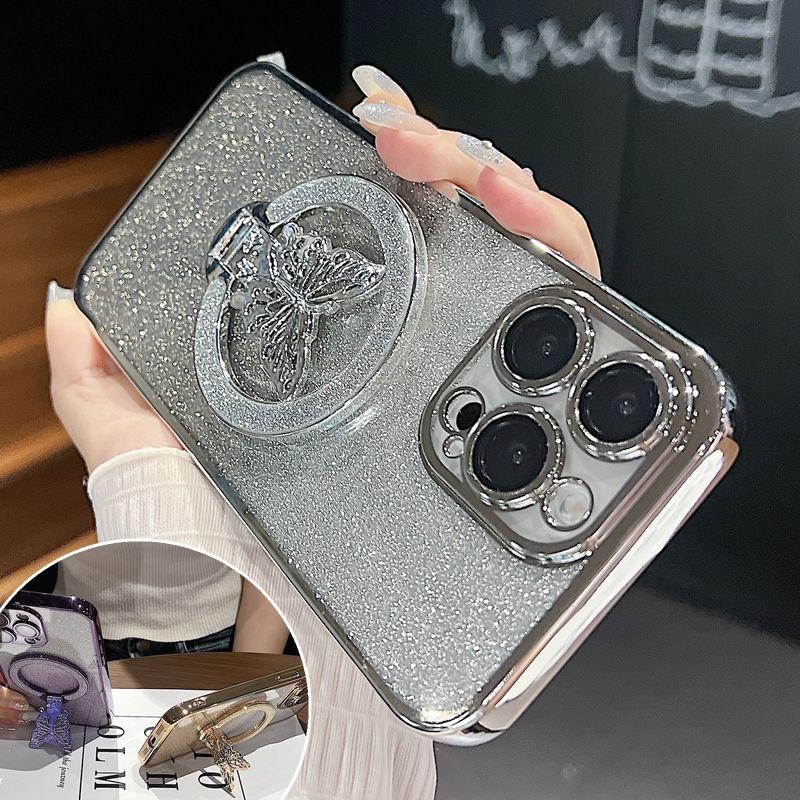 

Блестящий чехол-подставка для телефона с бабочкой для Realme Note 60 50 10 C67 C65 C63 C61 C55 C53 C51 C35 C33 C31 C30 C20 C11 C21Y For Realme 12 5G серебряный