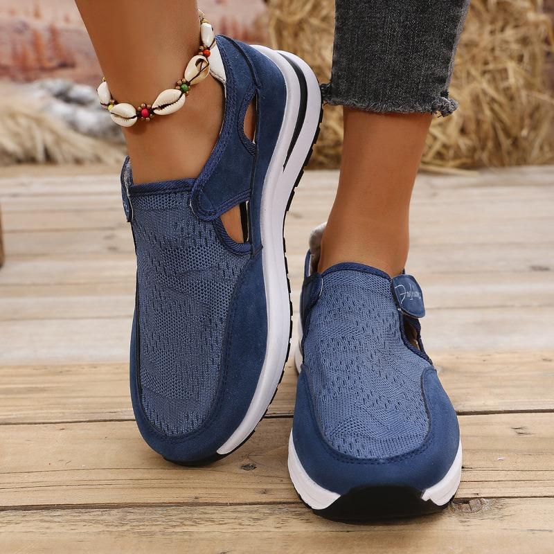 

Туфли Повседневные одинарные туфли Женские на плоской подошве на толстой подошве из летучего трикотажа на липучке кроссовки папины туфли 43 синий