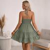 Women's Summer Mini Dress Halter Backless Sleeveless A Line Ruffle Hem Flowy Cami Dresses Sundress