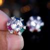 Cute Rainbow Zircon Stud Earrings for Women Luxury Gold Silver Color Wedding Jewelry Gift