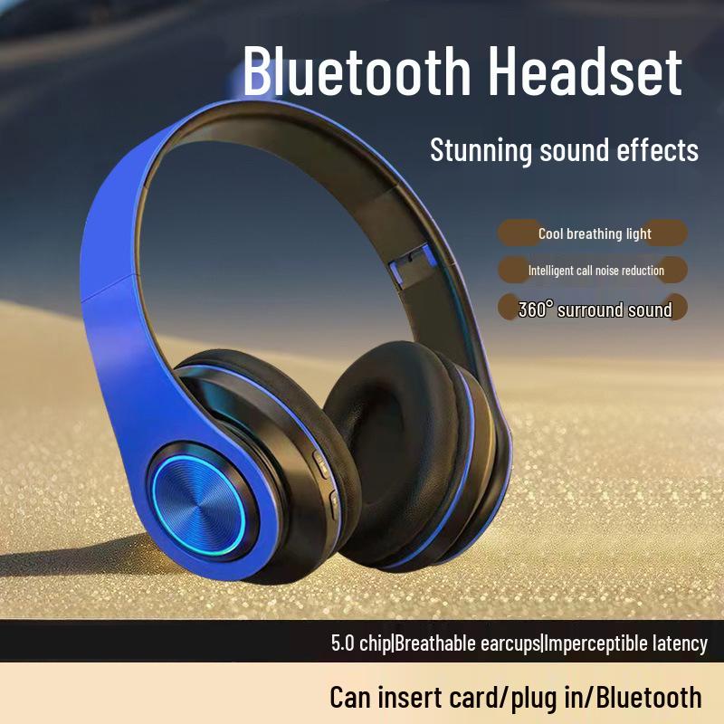 Card-Insertable, Over-Ear Bluetooth Headphones with Cool Lighting & Excellent Sound, Ideal for Students - Model B39