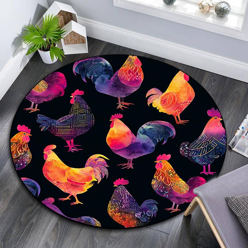

Watercolor Rooster Round Area Rug,Carpet Rug for Living Room Bedroom Sofa Playroom Decor,Non-slip Floor Mat 80cmx80cm